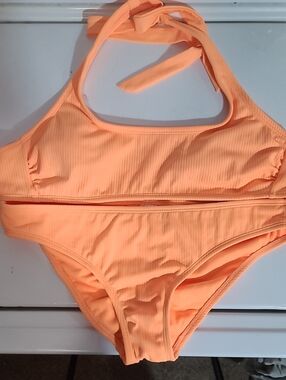 Xhilaration Peach Ribbed Halter Bikini Set